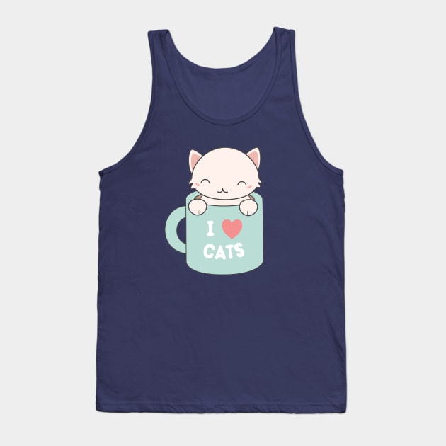 Kawaii Cute I love cats t-shirt Tank Top by happinessinatee